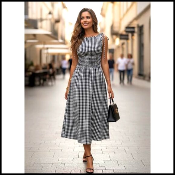 Smocked Waist Maxi Dress with Pockets, Flowy A-Line Sundress for Beach - Picture 2 of 5